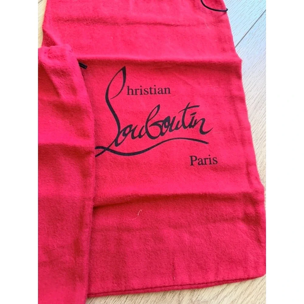 Set of 2 Christian Louboutin Red Flannel Drawstring Dust Bags Paris Logo